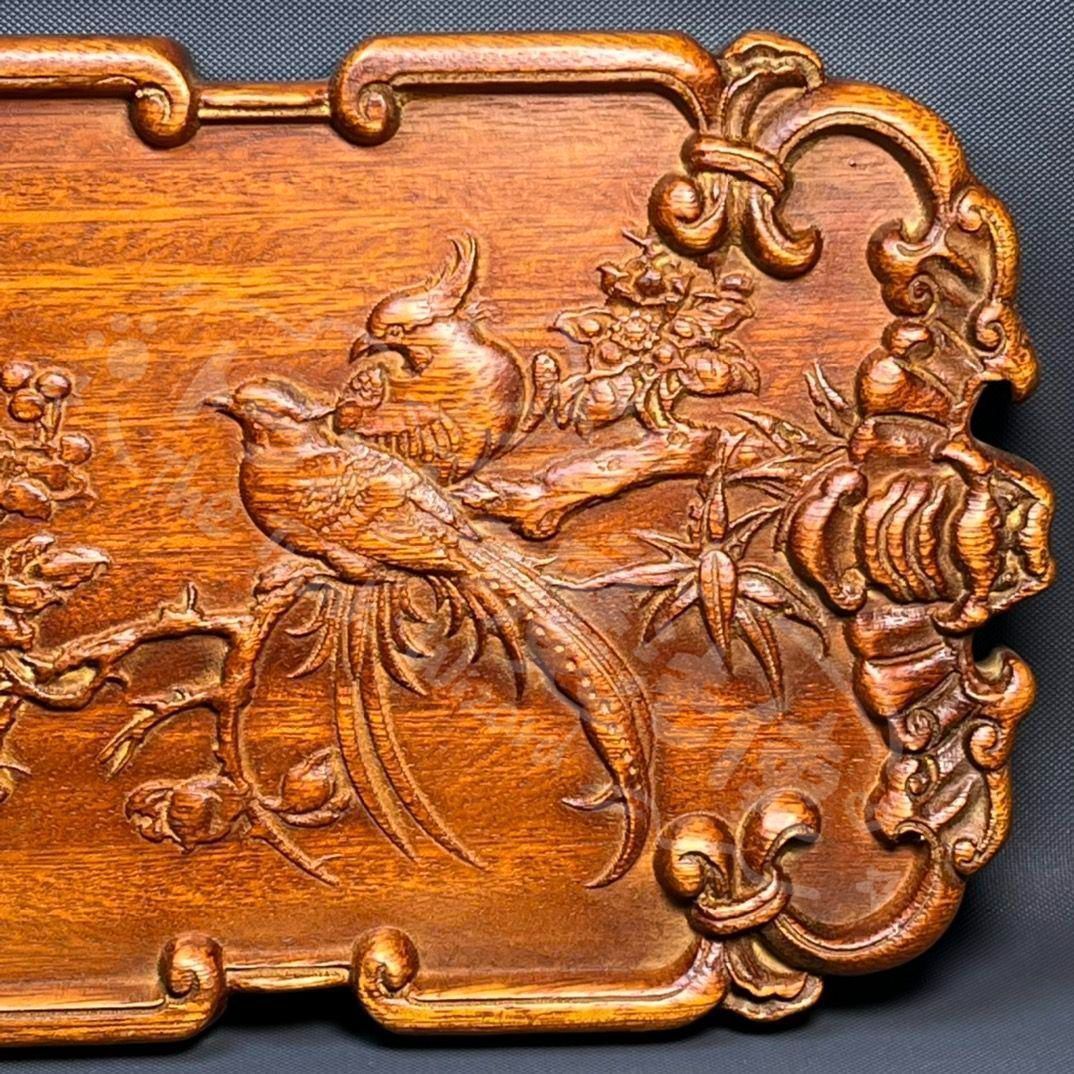 新年ギフト中国茶器 木彫り二重の喜び 果盤 茶盤 装飾品 置物