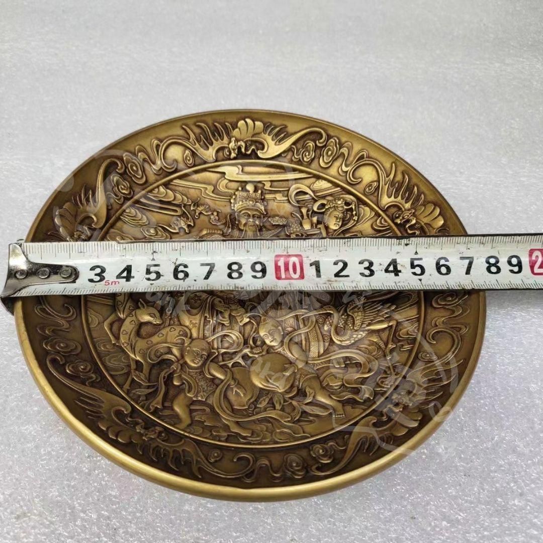 新年ギフト福禄寿の銅盤 銅製 装飾品 工芸品 美術品 置物CZW1207P913