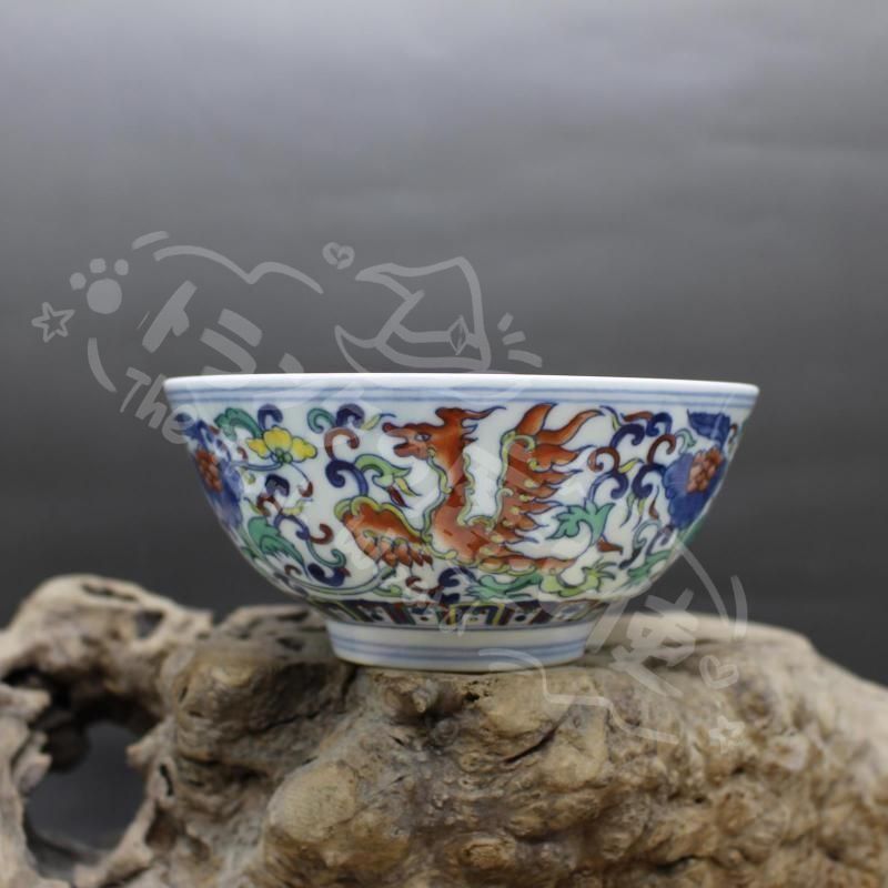 新年ギフト雍正青花斗彩着花鳳紋碗 景徳鎮 陶磁器 装飾品 現代工芸品