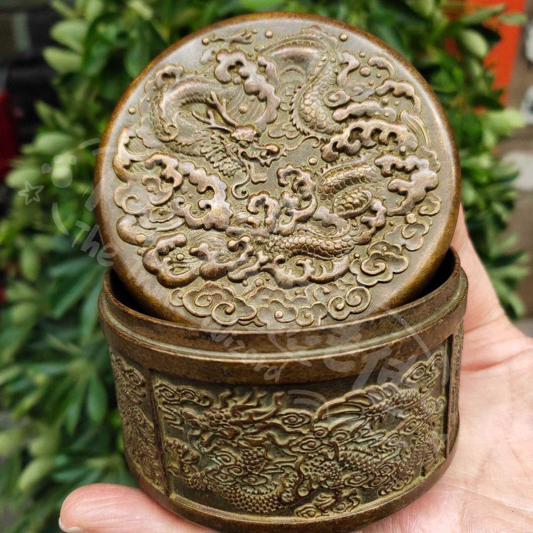 新年ギフト銅 細工 茶道具 竜紋お茶の缶 工芸品 美術品 置物