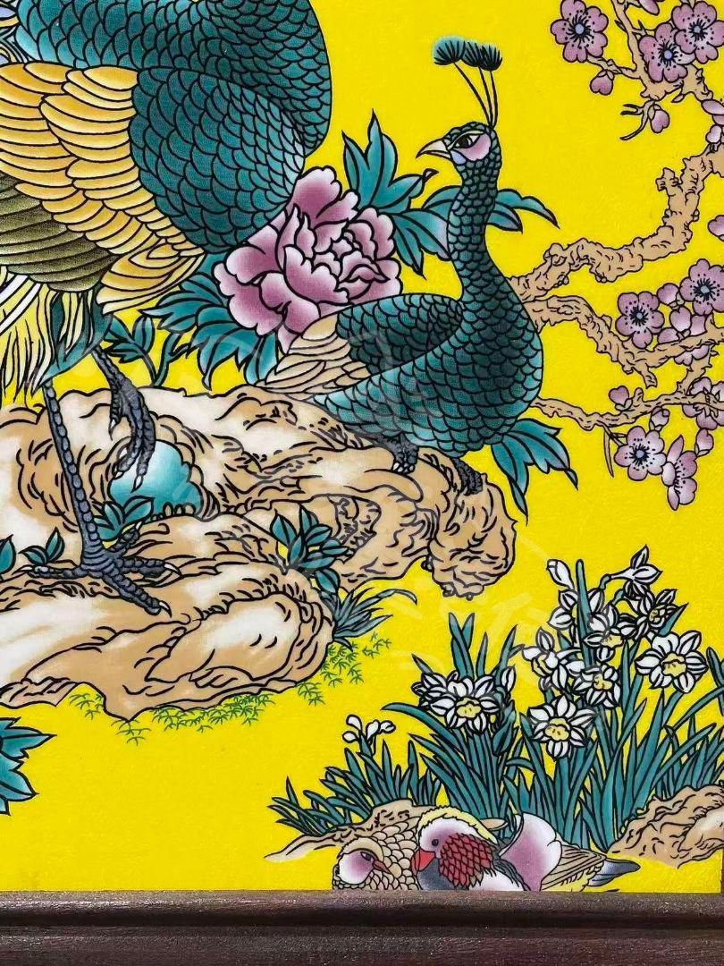 新年ギフト景徳鎮 粉彩花鳥富貴図陶板画 応接間 書斎 茶室 装飾品 工芸