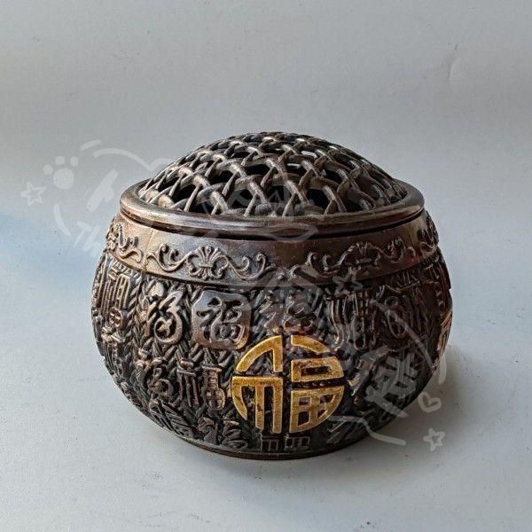 新年ギフト銅 細工 竹で編んだ網 百福 香炉 香道具 置物