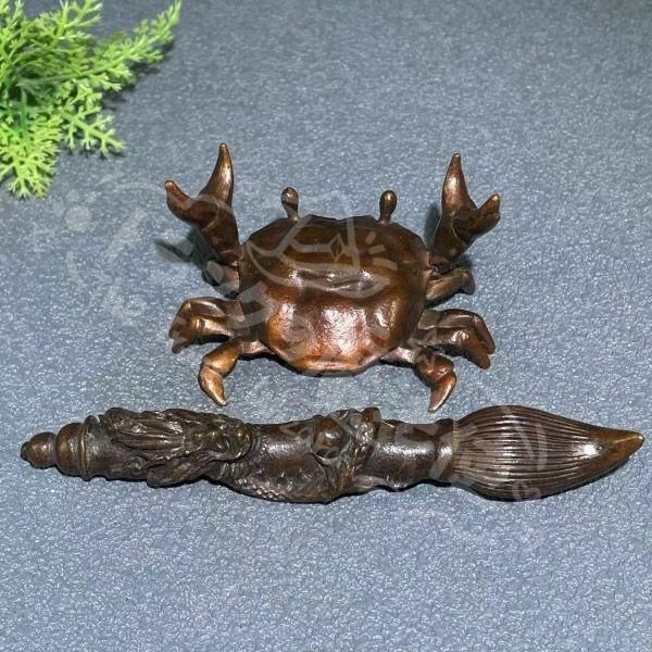 新年ギフト銅細工 蟹文昌筆 朝天一筆 開運 招財 茶台茶寵 茶道具 装飾