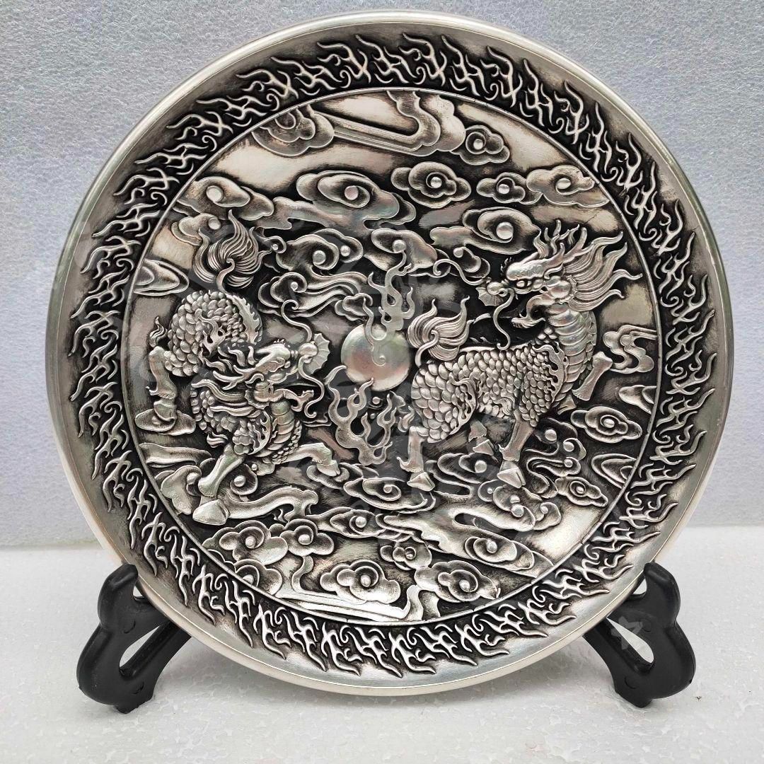 新年ギフト銅器 重工 彫刻 祥雲瑞獣麒麟銅盤 装飾品 工芸品 美術品