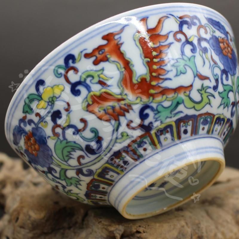 新年ギフト雍正青花斗彩着花鳳紋碗 景徳鎮 陶磁器 装飾品 現代工芸品