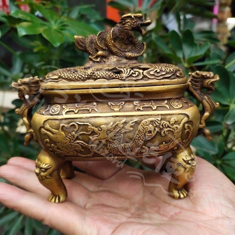 新年ギフト銅器 竜紋香炉 装飾品 工芸品 美術品 置物CZW1207P547