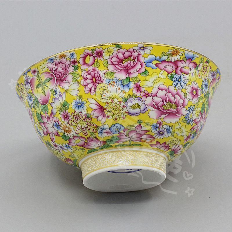 新年ギフト清乾隆蒔金黄底万花琺瑯彩碗 高脚碗景徳鎮 陶磁器 装飾品