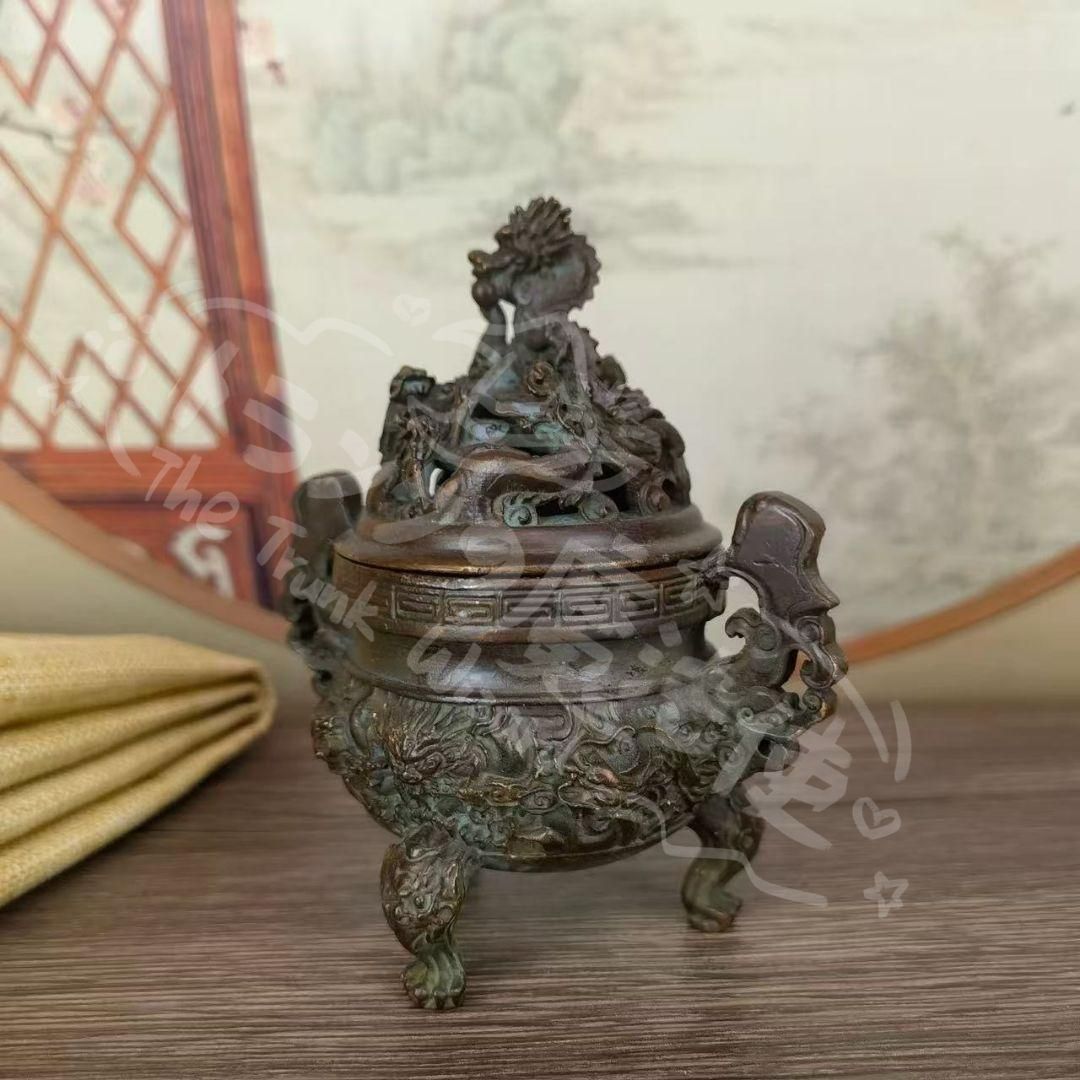 新年ギフト銅製 九龍紋香炉 室内薫香炉 茶道香炉 装飾品 置物