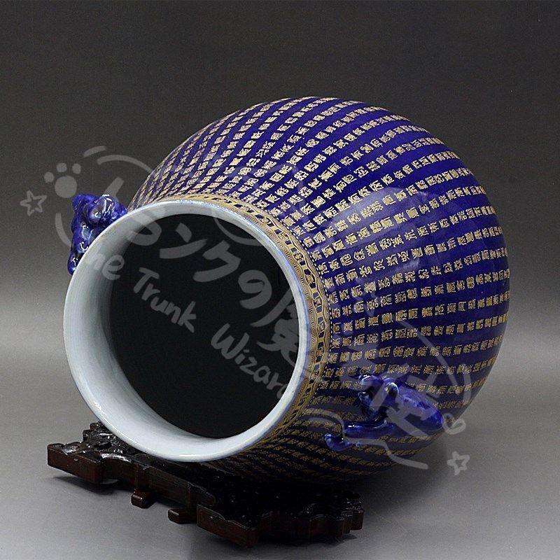 新年ギフト霽藍蒔金万寿鹿頭樽 景徳鎮 陶磁器 装飾品 現代工芸品 美術