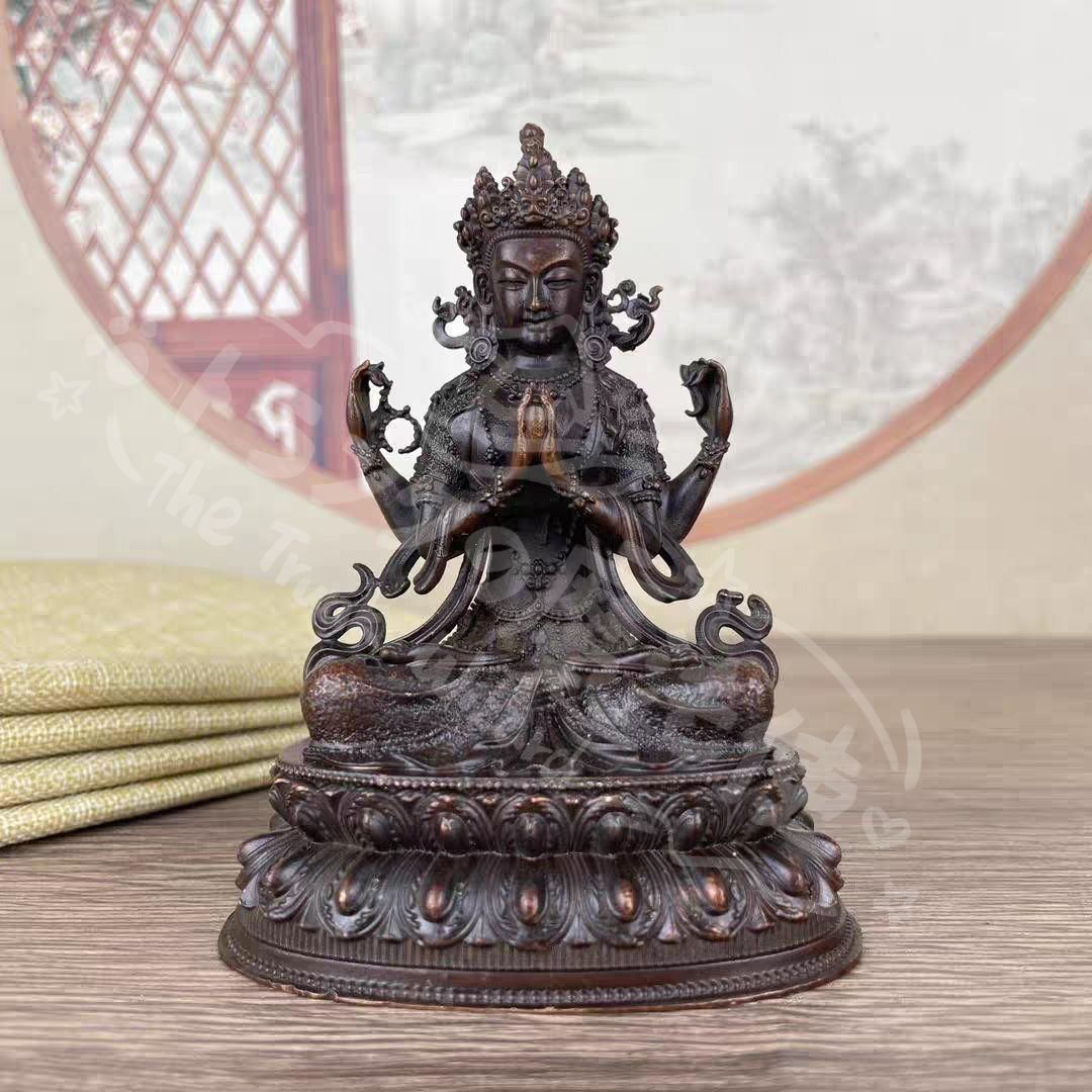 新年ギフト仏教美術 四臂観音菩薩像 小仏像 細工彫刻 銅製 工芸品 美術