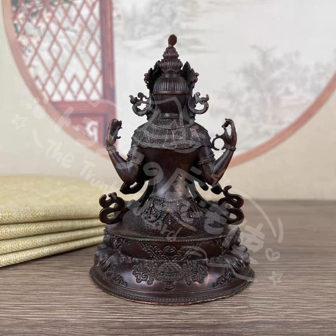 新年ギフト仏教美術 四臂観音菩薩像 小仏像 細工彫刻 銅製 工芸品 美術