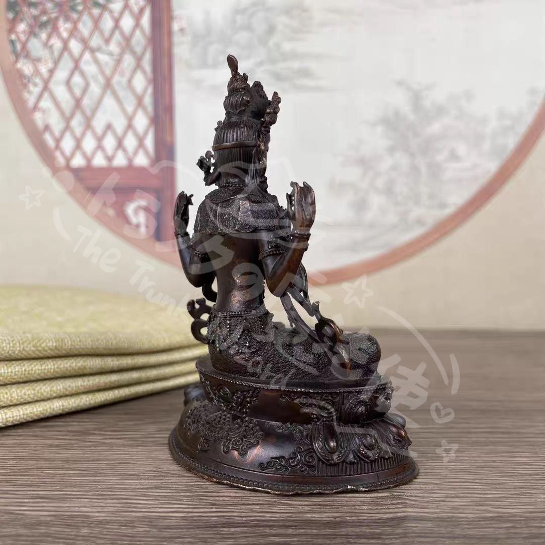 新年ギフト仏教美術 四臂観音菩薩像 小仏像 細工彫刻 銅製 工芸品 美術