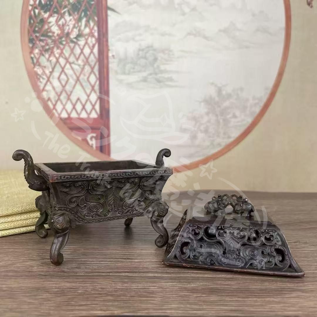 新年ギフト銅製 四足獣紋炉 香炉 香道具 装飾品 工芸品 美術品 置物