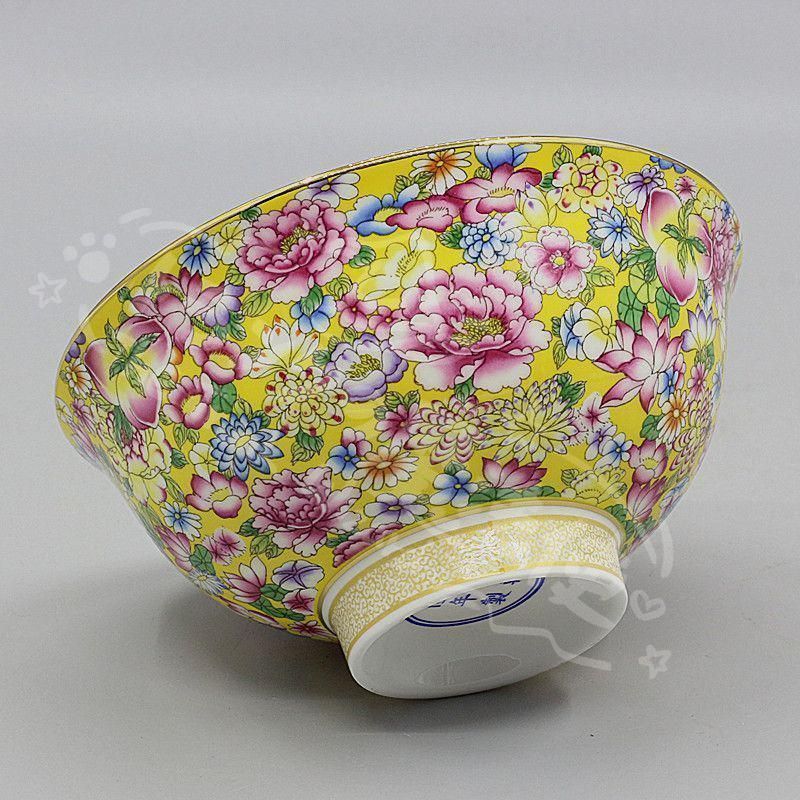 新年ギフト清乾隆蒔金黄底万花琺瑯彩碗 高脚碗景徳鎮 陶磁器 装飾品