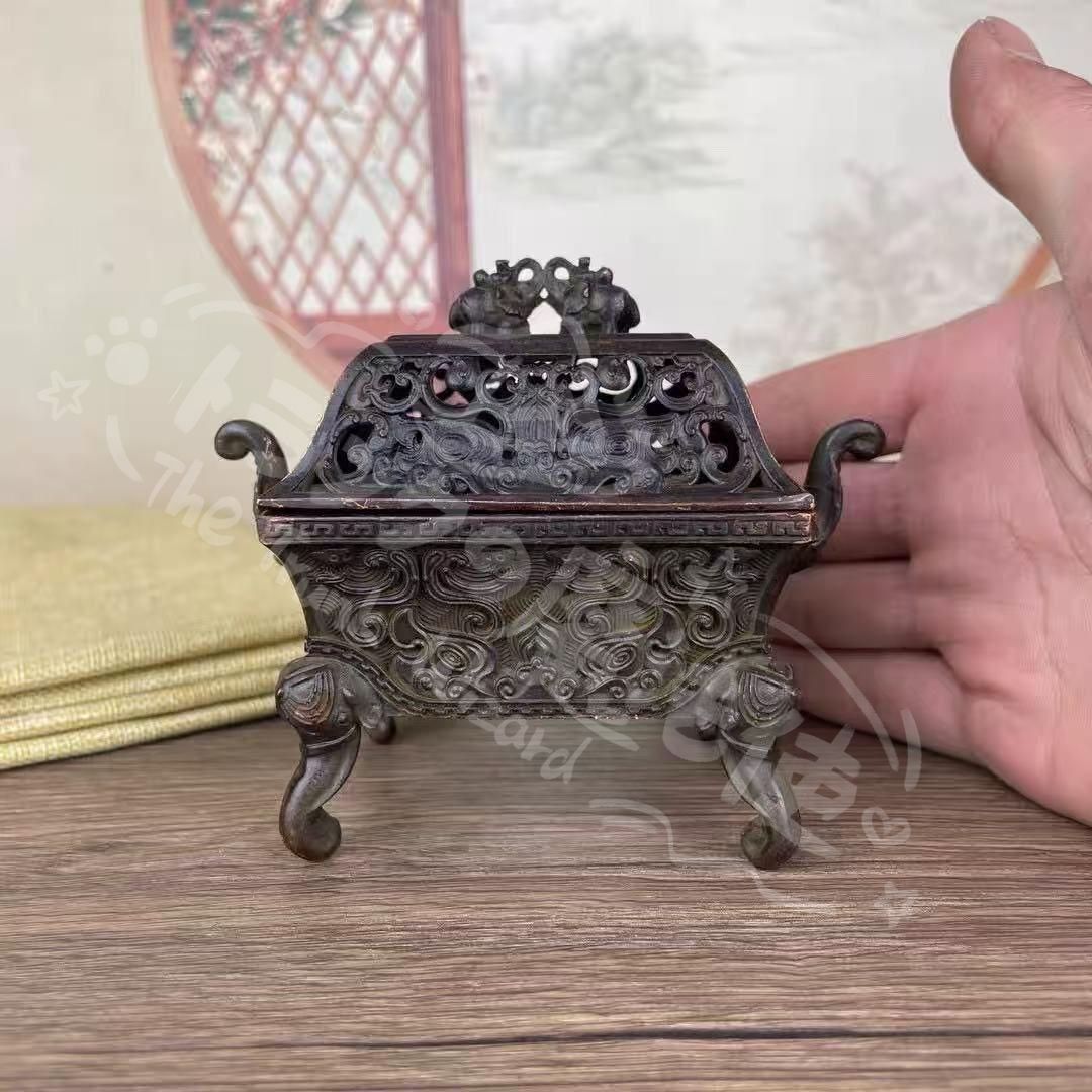 新年ギフト銅製 四足獣紋炉 香炉 香道具 装飾品 工芸品 美術品 置物