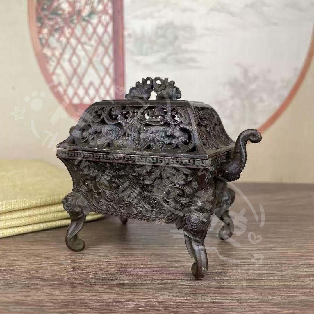 新年ギフト銅製 四足獣紋炉 香炉 香道具 装飾品 工芸品 美術品 置物