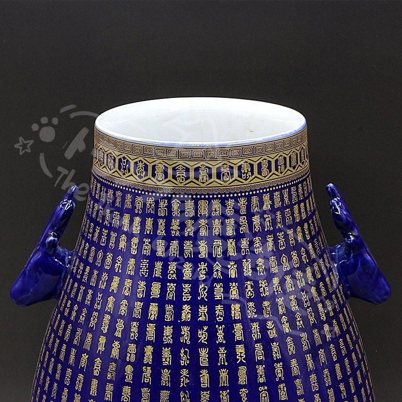 霽藍蒔金万寿鹿頭樽 景徳鎮 陶磁器 装飾品 現代工芸品 美術品 置物 新年ギフト霽藍蒔金万寿鹿頭樽 景徳鎮 陶磁器 装飾品 現代工芸品 美術