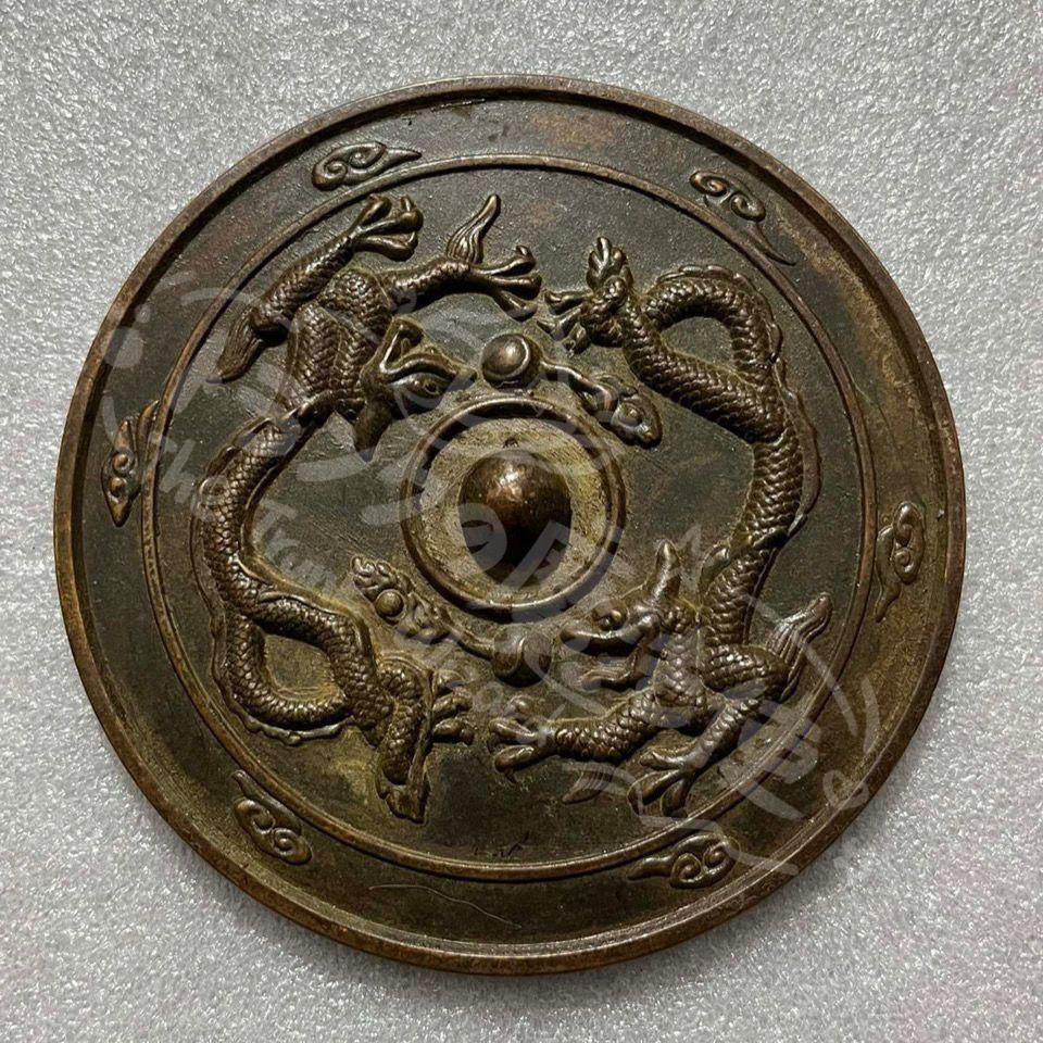新年ギフト銅鏡 二龍戯珠銅鏡 装飾品 現代工芸品美術品 置物