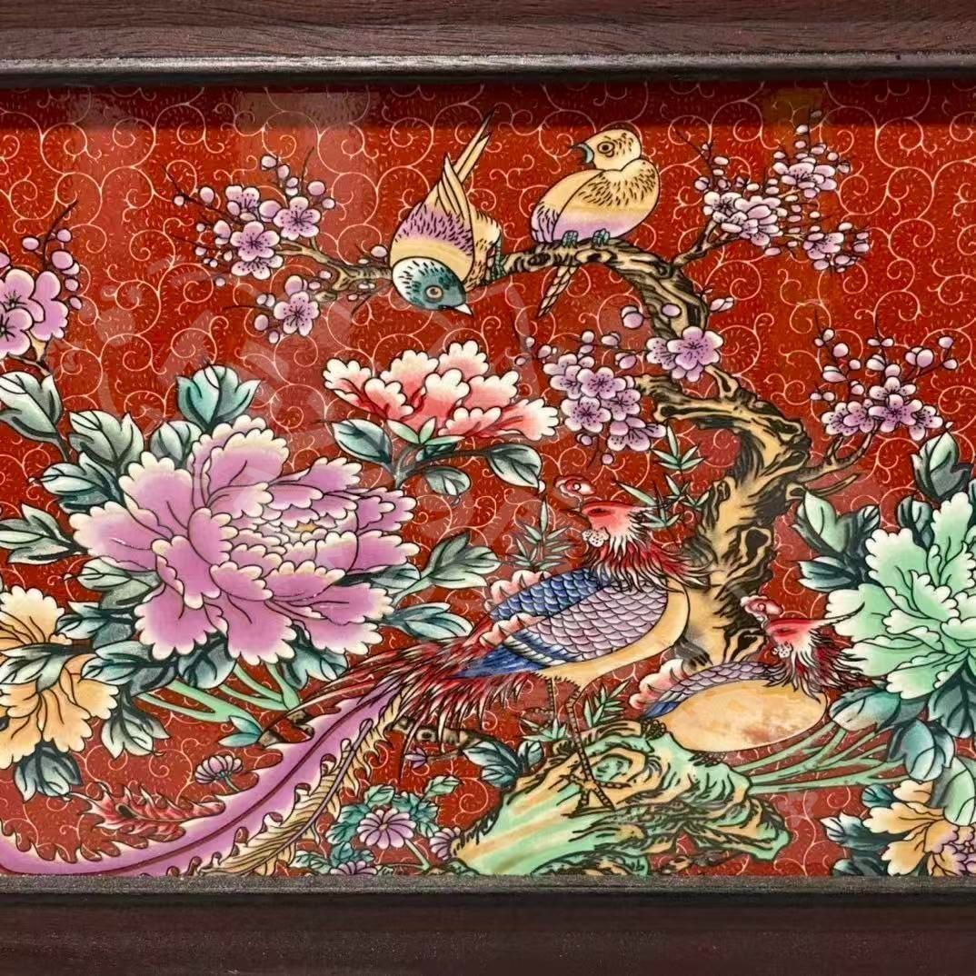 新年ギフト景徳鎮 パステル画花鳥国色天香陶板画 応接間 書斎 茶室