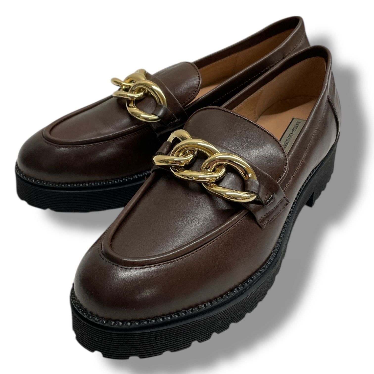 INTER インターショシュール ラウンドトゥチェーンローファー レザーシューズ 革靴 ローファー イタリア製 ダークブラウン サイズ39 レディース ゴーゴー古着 26 No 1351