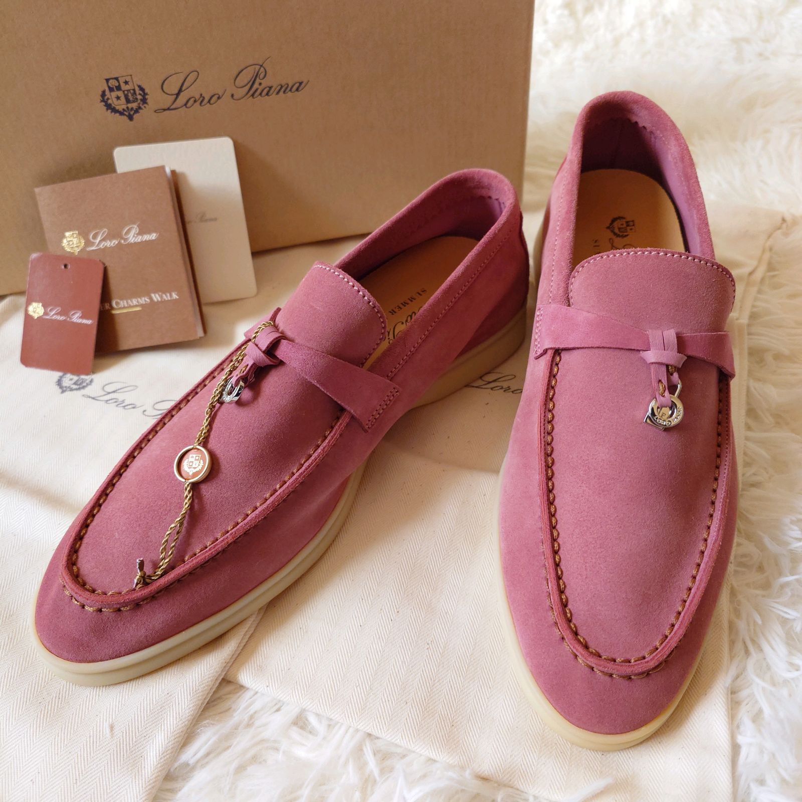 ロロピアーナ Loro Piana SUMMER CHARMS WALK 13 SUEDE スエード チャーム スリッポン モカシン スニーカー 37.5 イタリア製 牛革 箱 保存袋