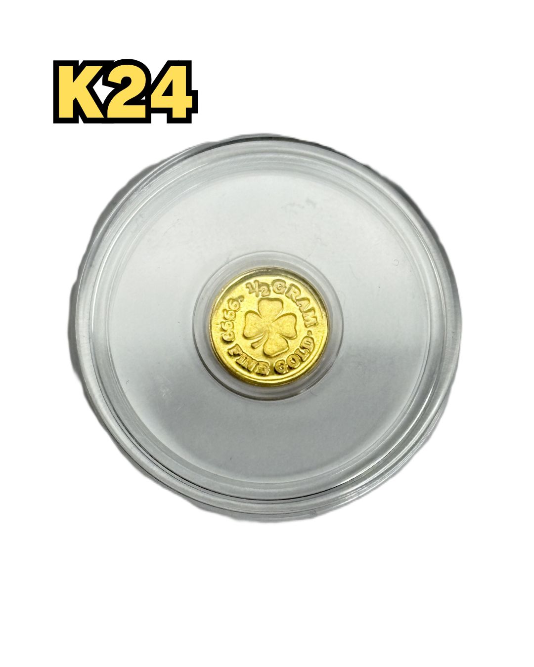 9999(K24)】 コインケース付 K24 純金 モナーク プレシャス コイン 幸運 クローバー 高品質 0.5g
