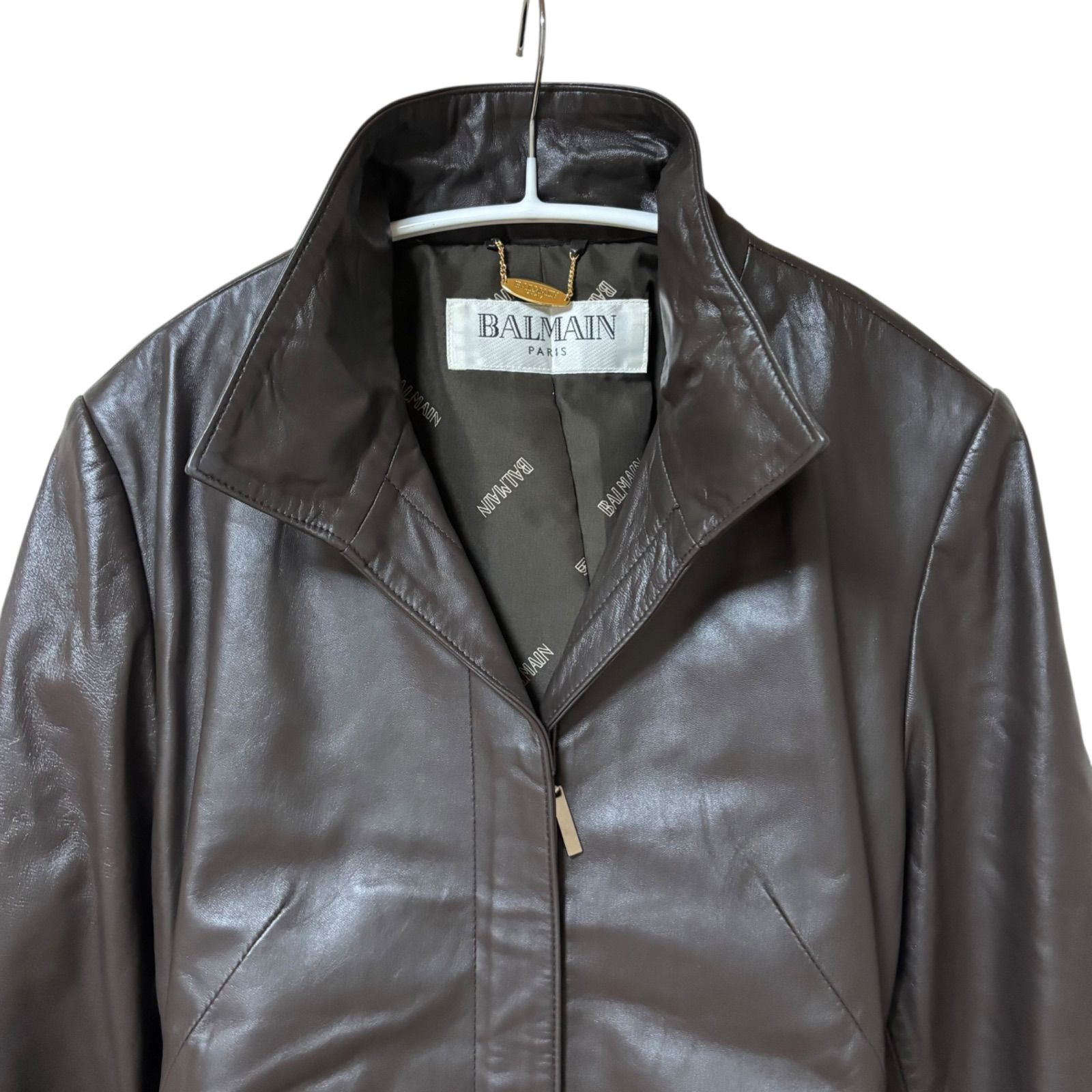【極美品】BALMAIN シワ加工ラムレザージャケット Lサイズ ブラウン 極美品】BALMAIN シワ加工ラムレザージャケット Lサイズ ブラウン