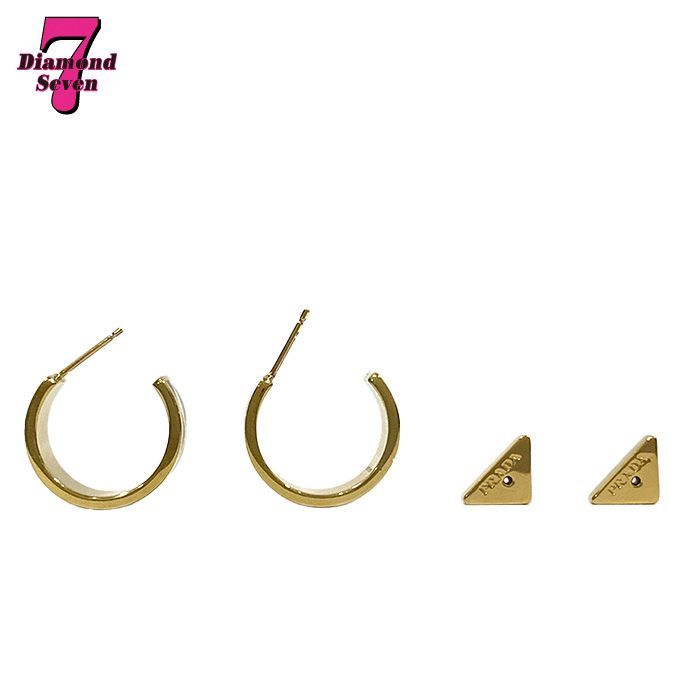 中古】PRADA プラダ ロゴ エナメル メタル ピアス フープピアス 三角