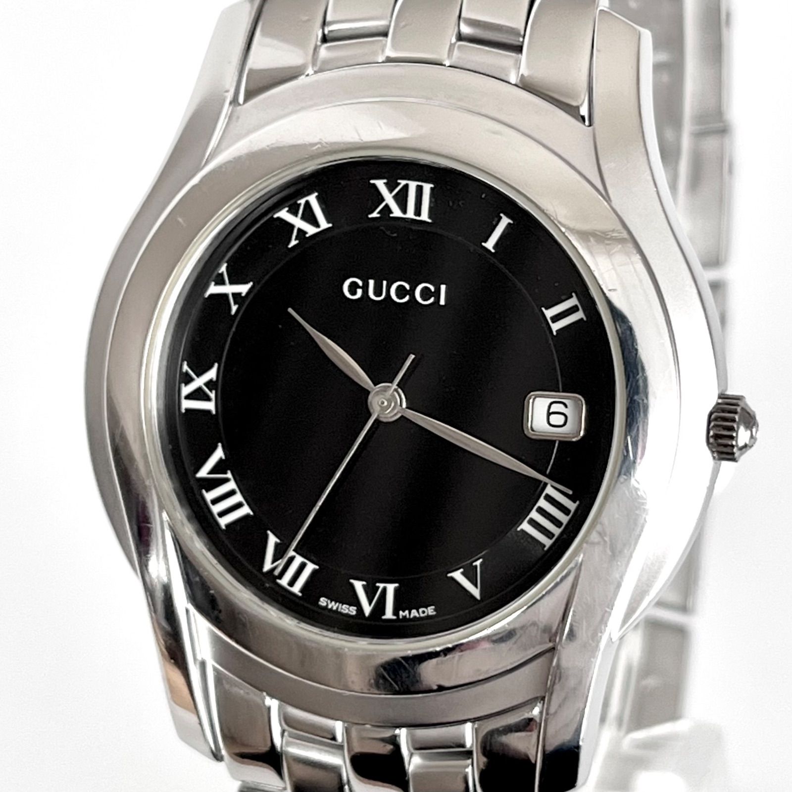 Gucci グッチ 5500M ブラック文字盤　電池新品 グッチ 5500M メンズ 腕時計 磨き済み 美品】GUCCI 電池新品 ブラック