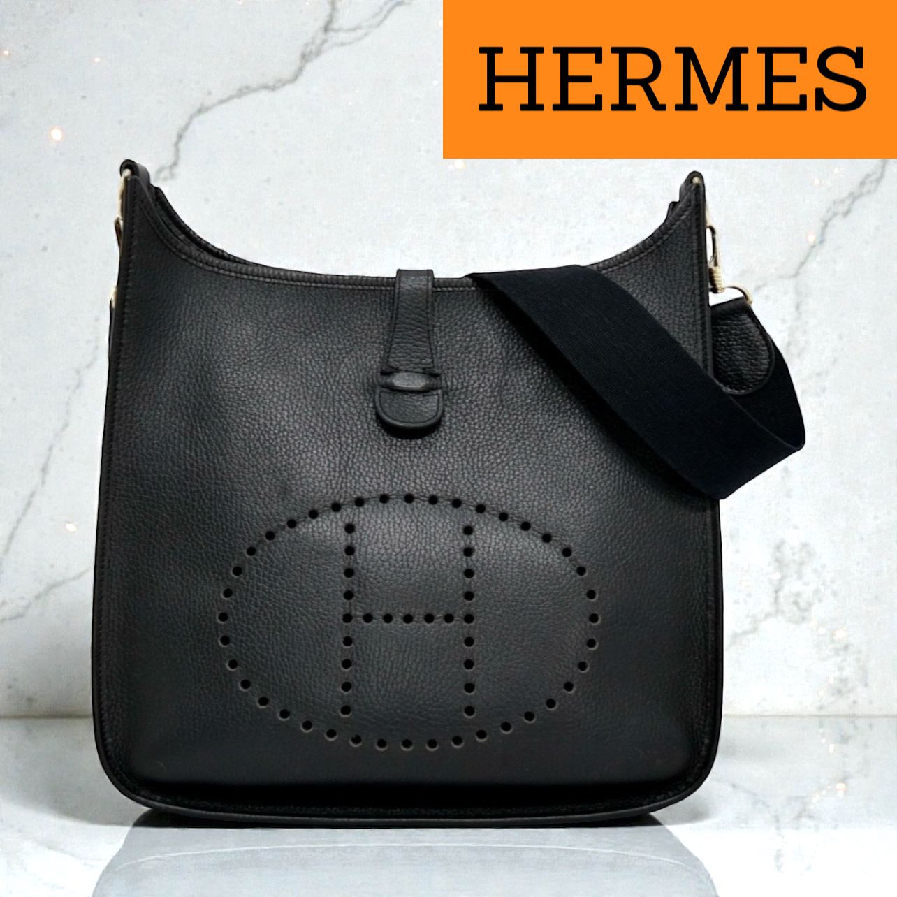 美品 エルメス エヴリン1 ブラック/ 黒 GM □A刻印 ショルダーバッグ