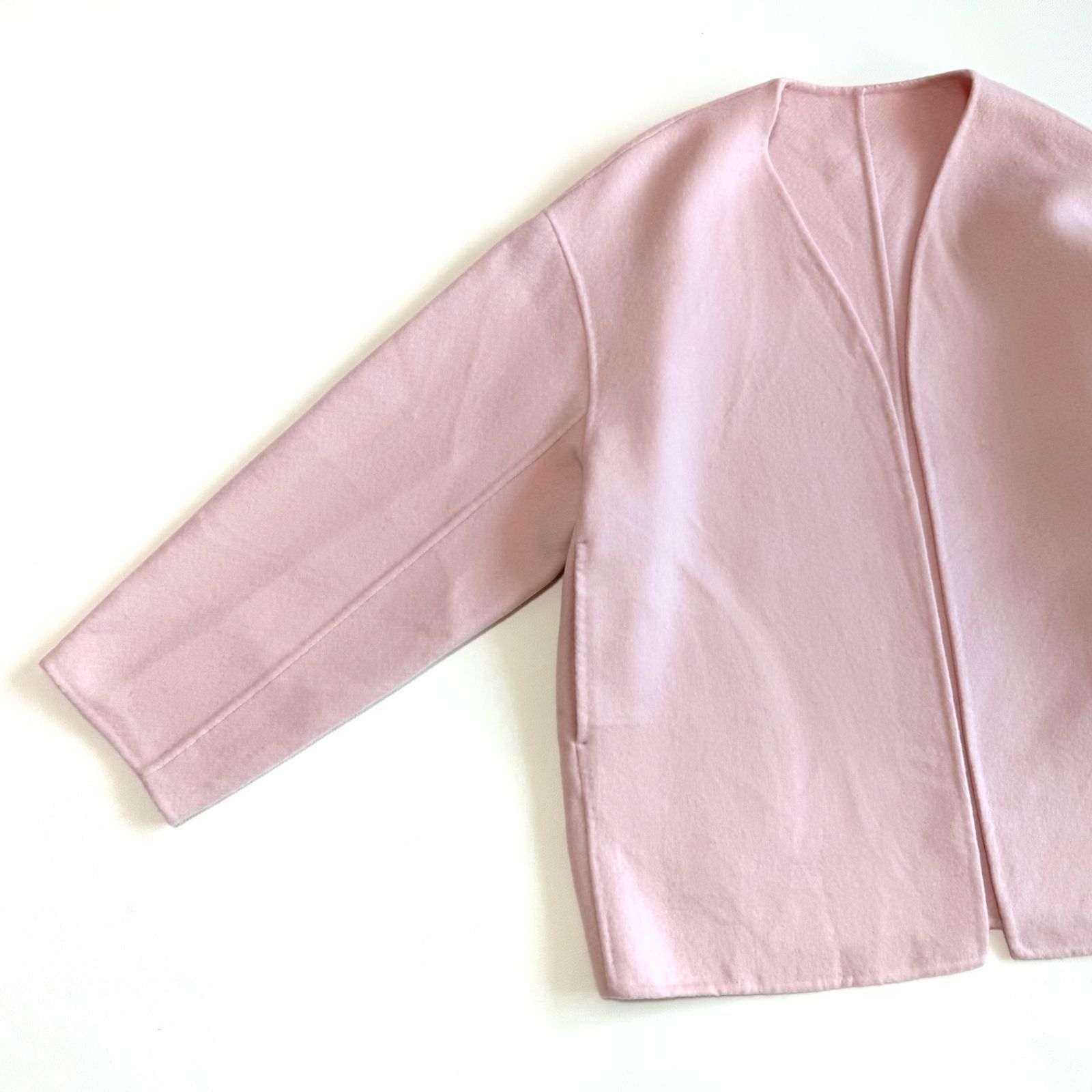 23区 MANTECOリバーショートコート ピンク 38 ノーカラーリバー仕立て