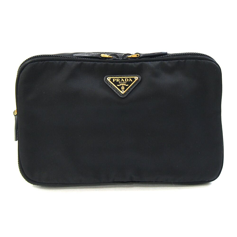 プラダ ポーチ ブラック ゴールド金具 ナイロン レザー - メルカリ