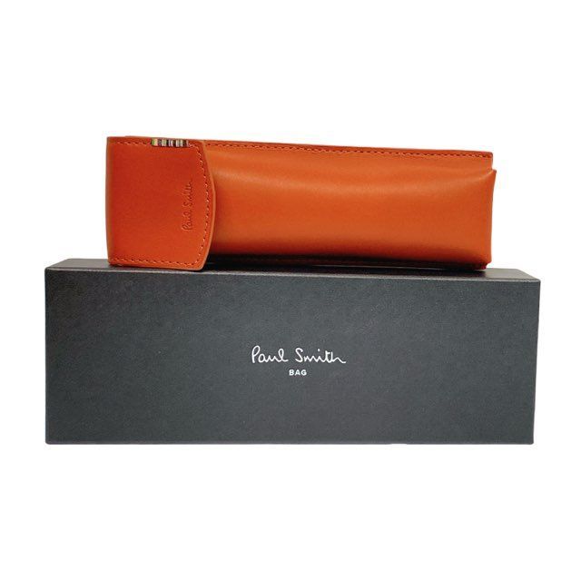 ポールスミス ペンケース 革 レザー ホック式 ロゴ ストライプ マルチ BPS 537 ブラウン 茶色 レンガ Paul Smith