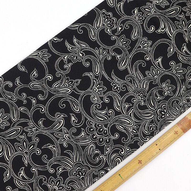 名古屋帯 正絹 九寸帯 全通柄 黒 唐草文 おしゃれ 長さ374 cm 幅30.5 和装 普段使い おしゃれ着向き 着物 仕立て上がり