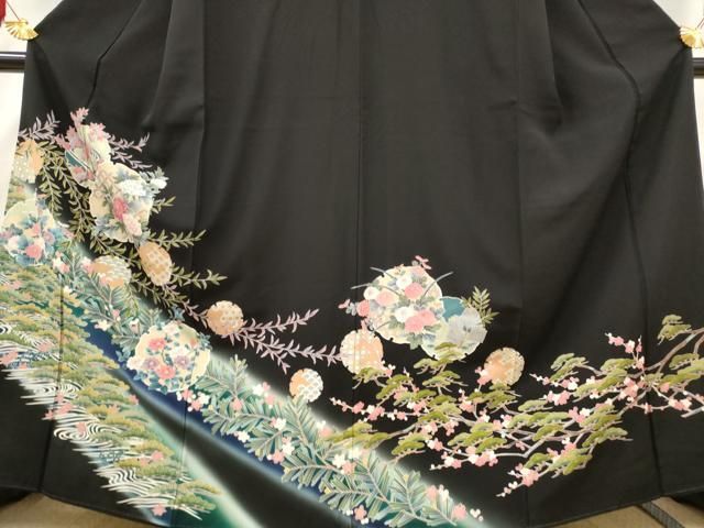 平和屋着物□豪華黒留袖 友禅 流水雪輪花文 暈し染め 正絹 逸品