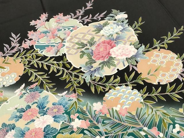 平和屋着物□豪華黒留袖 友禅 流水雪輪花文 暈し染め 正絹 逸品