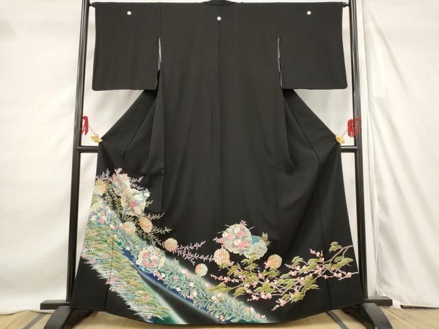 逸品❇️ますいわ屋扱い黒留め袖　有名作家手描友禅暈し染め　22点総フルセット 平和屋着物□豪華黒留袖 友禅 流水雪輪花文 暈し染め 正絹 逸品