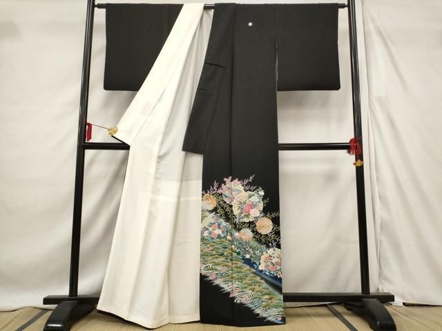平和屋着物□豪華黒留袖 友禅 流水雪輪花文 暈し染め 正絹 逸品