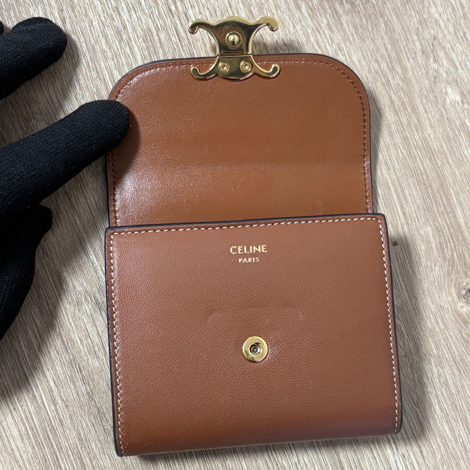 CELINE セリーヌ トリオンフ レザー スモールフラップウォレット 折り