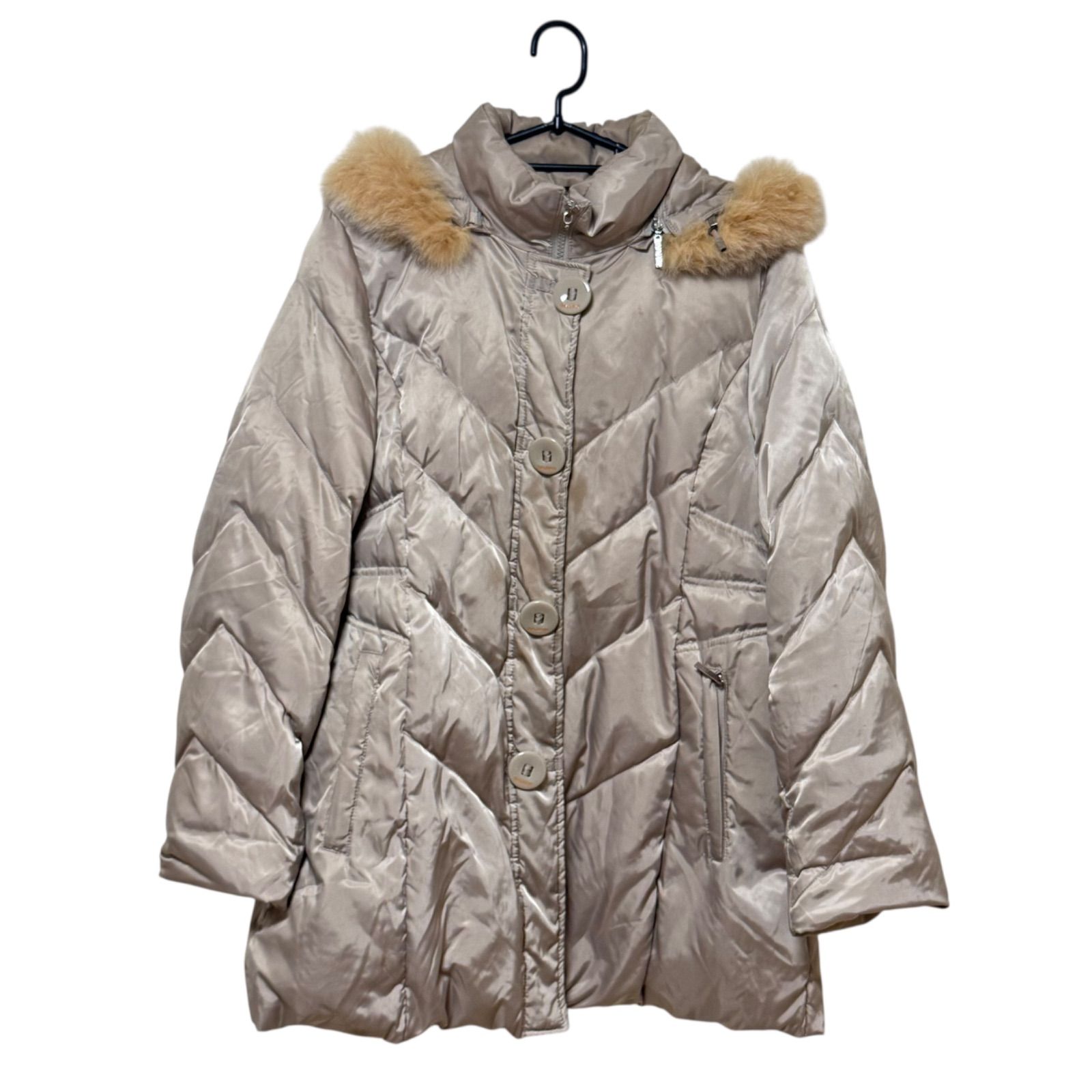 バルマン 高級シルク 11号 ダウンコート ブルーフォックスファー 黒 裏