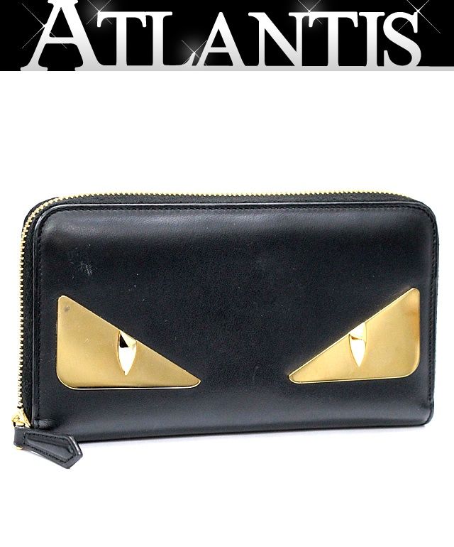フェンディ FENDI モンスター ラウンドファスナー長財布 レザー 黒