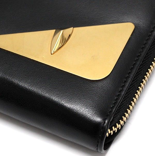 フェンディ FENDI モンスター ラウンドファスナー長財布 レザー 黒