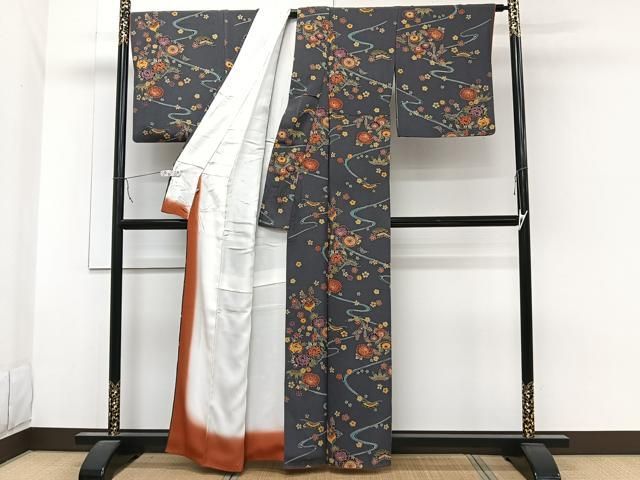 平和屋着物□上質な小紋 型染め 吉祥花鳥文 鬼しぼ縮緬 正絹 逸品