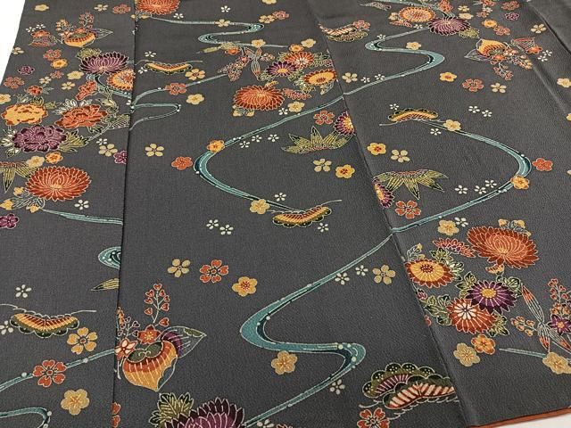 平和屋着物□上質な小紋 型染め 吉祥花鳥文 鬼しぼ縮緬 正絹 逸品