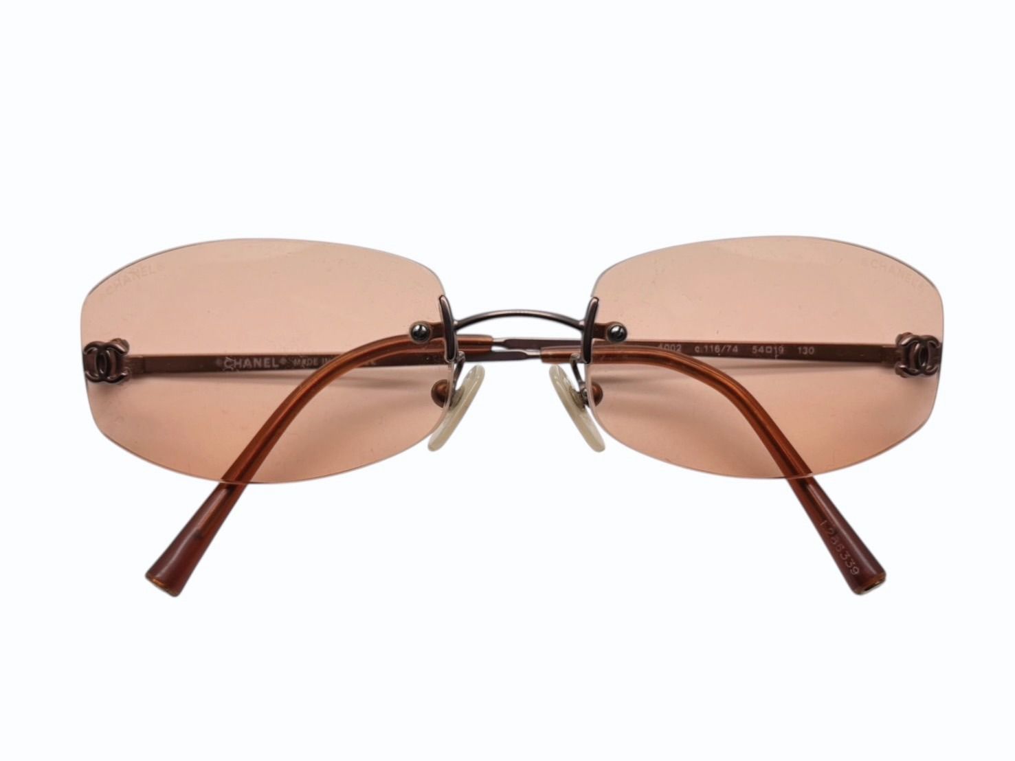 CHANEL シャネル リムレス サングラス 4002 c 116 74 サイズ54 19 130 ココマーク オレンジ ブロンズ 4 b 009486