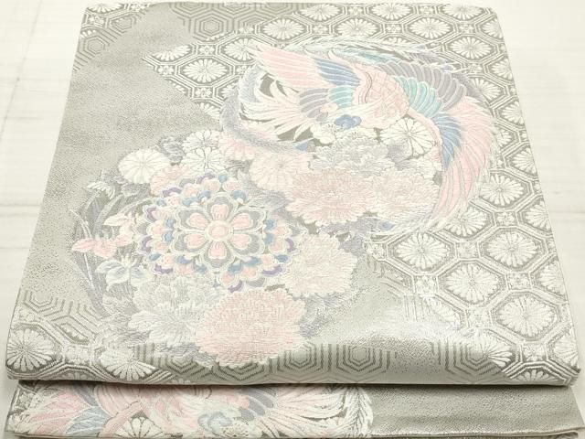 平和屋着物◎六通柄袋帯 唐織 九百錦 鳳凰花丸文 プラチナ箔 正絹 逸品