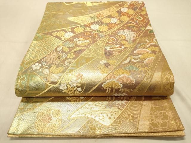 平和屋着物◎佐賀錦 両面 六通柄袋帯 熨斗宝尽くし花文 金銀糸 正絹