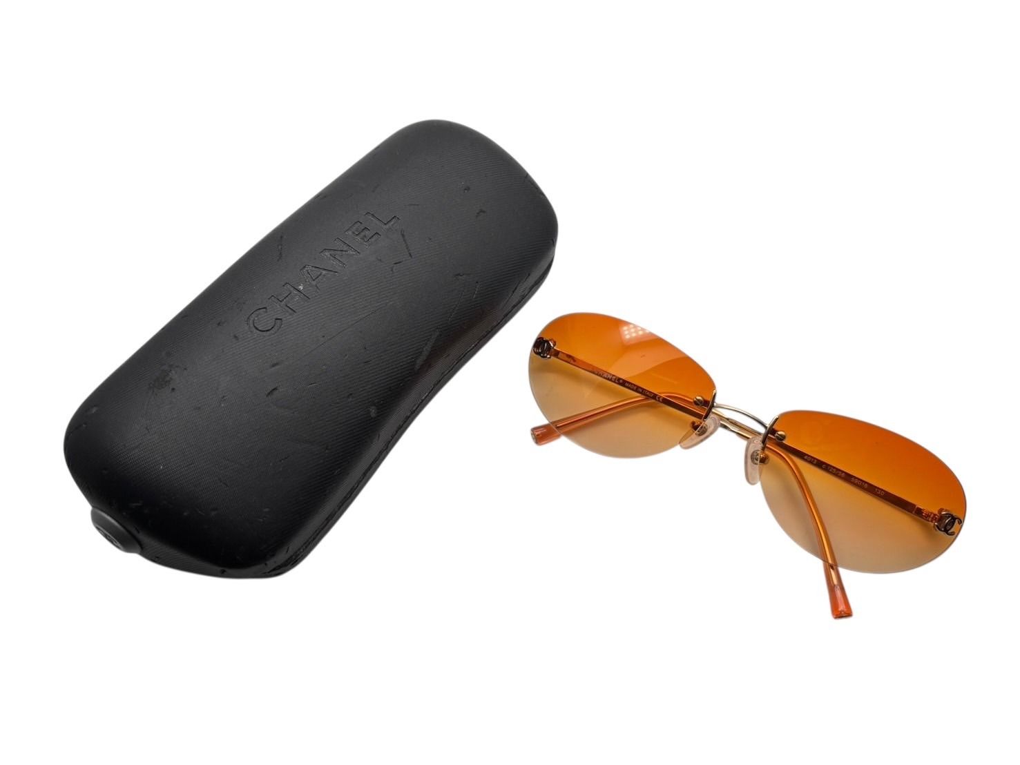 CHANEL シャネル リムレス サングラス 4013 c.125 56 サイズ59 16 130 ココマーク オレンジ ゴールド 4 b 009484