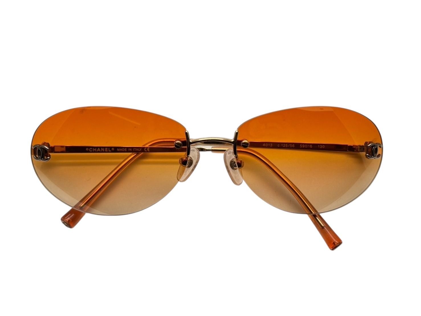 CHANEL シャネル リムレス サングラス 4013 c 125 56 サイズ59 16 130 ココマーク オレンジ ゴールド 4 b 009484
