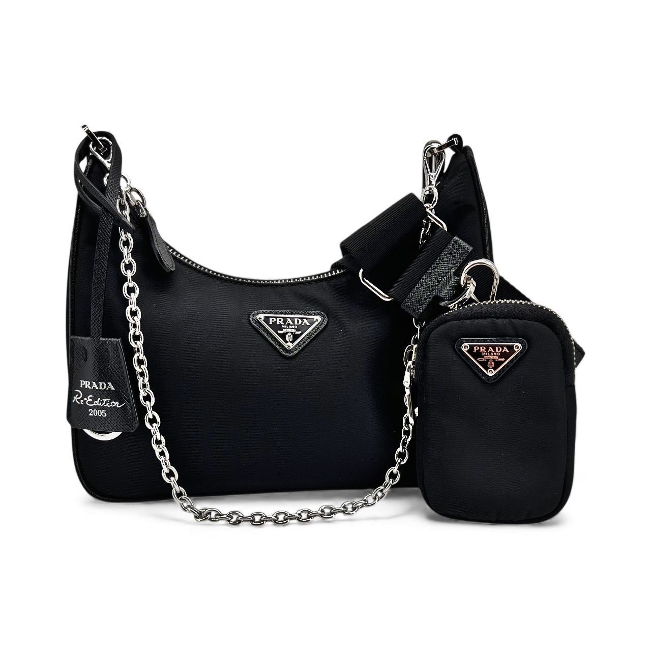 PRADA プラダ Re Edition 2005 Nylon リエディション 2 wayショルダーバッグ 1 BH 204 ナイロン サフィアーノレザー 黒 BK チェーンバッグ レディース CA
